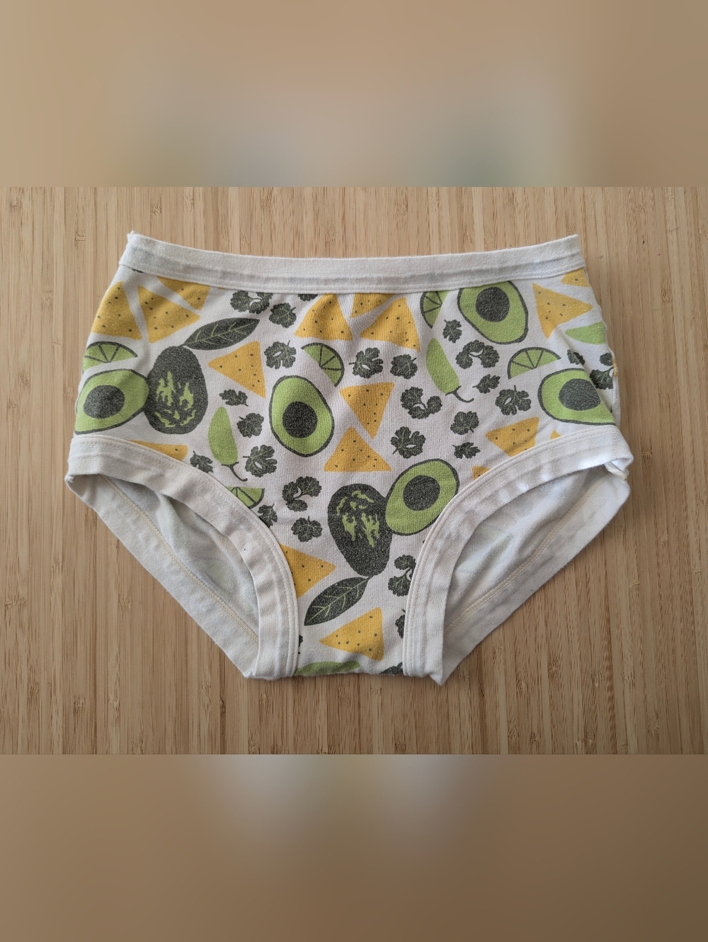 $15 - Thunderpants Avocado Print Cotton Briefs - White with Green & Yellow